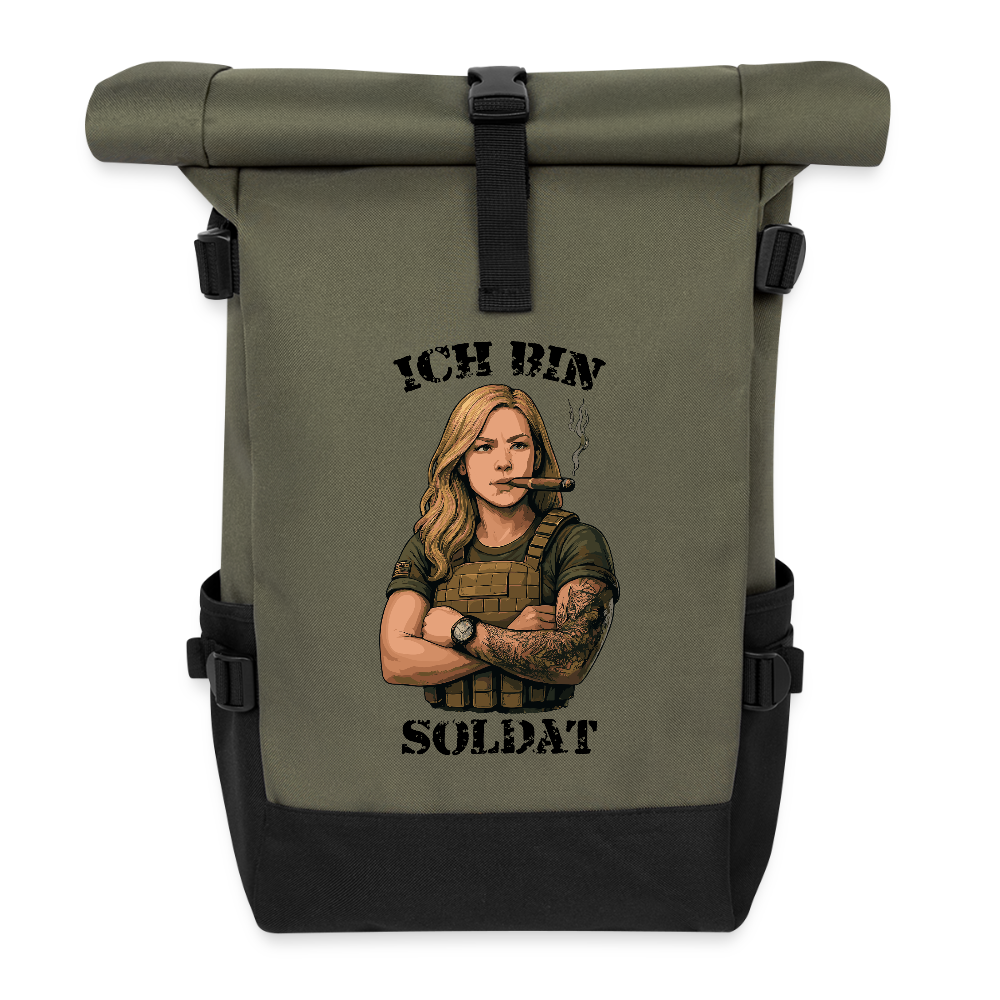 Ich bin Soldat WB - Rolltop Rucksack - Olive/Schwarz