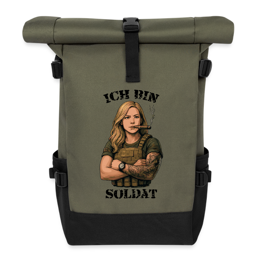 Ich bin Soldat WB - Rolltop Rucksack - Olive/Schwarz